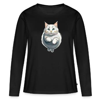 Le chat dans le saut - T-shirt manches longues Premium bio Femme - noir - Devant - Julia (174cm)