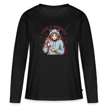Célibataire Saint-Valentin Amour Cupidon Drôle Dicton - T-shirt manches longues Premium bio Femme - noir - Devant - Julia (174cm)