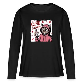 Célibataire Saint-Valentin Amour Cupidon Drôle Dicton - T-shirt manches longues Premium bio Femme - noir - Devant - Julia (174cm)