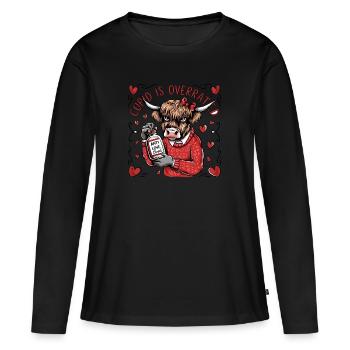 Célibataire Saint-Valentin Amour Cupidon Drôle Dicton - T-shirt manches longues Premium bio Femme - noir - Devant - Julia (174cm)