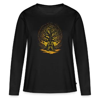 Yggdrasil Natur Musiker Baum des Lebens - Frauen Premium Bio Langarmshirt - Schwarz - Vorne - Julia (174cm)