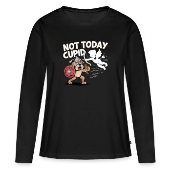 Célibataire & Anti Amour Saint-Valentin Pas aujourd’hui Cupidon - T-shirt manches longues Premium bio Femme - noir - Devant - Julia (174cm)
