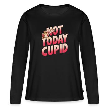Célibataire & Anti Amour Saint-Valentin Pas aujourd’hui Cupidon - T-shirt manches longues Premium bio Femme - noir - Devant - Julia (174cm)