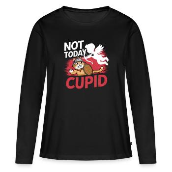Célibataire & Anti Amour Saint-Valentin Pas aujourd’hui Cupidon - T-shirt manches longues Premium bio Femme - noir - Devant - Julia (174cm)