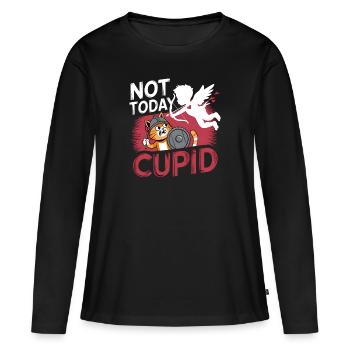 Célibataire & Anti Amour Saint-Valentin Pas aujourd’hui Cupidon - T-shirt manches longues Premium bio Femme - noir - Devant - Julia (174cm)