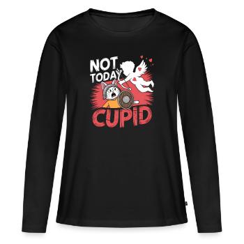 Célibataire & Anti Amour Saint-Valentin Pas aujourd’hui Cupidon - T-shirt manches longues Premium bio Femme - noir - Devant - Julia (174cm)