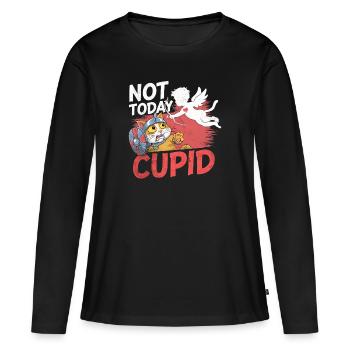 Célibataire & Anti Amour Saint-Valentin Pas aujourd’hui Cupidon - T-shirt manches longues Premium bio Femme - noir - Devant - Julia (174cm)