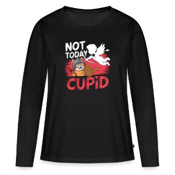 Célibataire & Anti Amour Saint-Valentin Pas aujourd’hui Cupidon - T-shirt manches longues Premium bio Femme - noir - Devant - Julia (174cm)