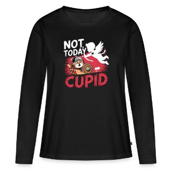 Célibataire & Anti Amour Saint-Valentin Pas aujourd’hui Cupidon - T-shirt manches longues Premium bio Femme - noir - Devant - Julia (174cm)