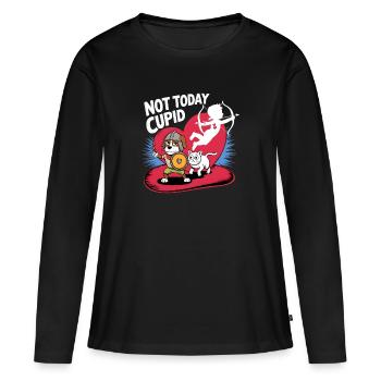 Célibataire & Anti Amour Saint-Valentin Pas aujourd’hui Cupidon - T-shirt manches longues Premium bio Femme - noir - Devant - Julia (174cm)