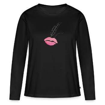 Lèvres aquarelle avec plume - T-shirt manches longues Premium bio Femme - noir - Devant - Julia (174cm)