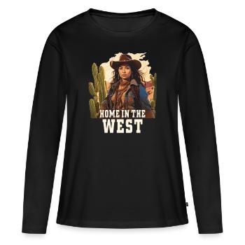MAISON FRAU À L’OUEST - T-shirt manches longues Premium bio Femme - noir - Devant - Julia (174cm)