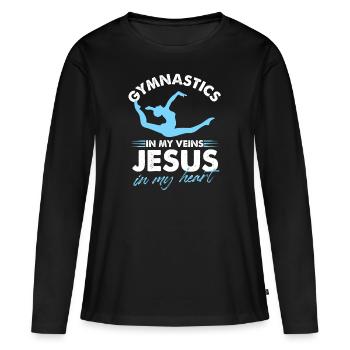 La gymnastique dans mes veines Jésus dans mon cœur chrétien - T-shirt manches longues Premium bio Femme - noir - Devant - Julia (174cm)