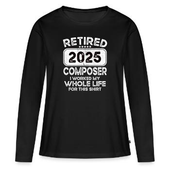 Compositeur à la retraite 2025 - T-shirt manches longues Premium bio Femme - noir - Devant - Julia (174cm)