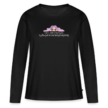 Oreiller drôle coiffure citation Coiffure drôle d’oreiller - T-shirt manches longues Premium bio Femme - noir - Devant - Julia (174cm)
