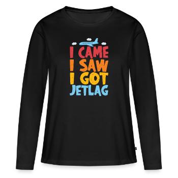 Je suis venu, j’ai vu, j’ai eu le décalage horaire, l’humour de voyage - T-shirt manches longues Premium bio Femme - noir - Devant - Julia (174cm)