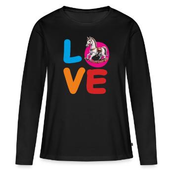 CHEVAL À BASCULE D’AMOUR - T-shirt manches longues Premium bio Femme - noir - Devant - Julia (174cm)