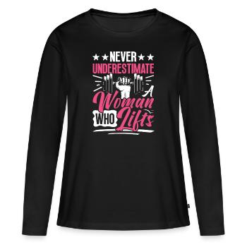 Strong Woman Weight Lifting Fitness Power - Women's Premium Organic Long Sleeve Shirt - black - Front - Julia (174cm)