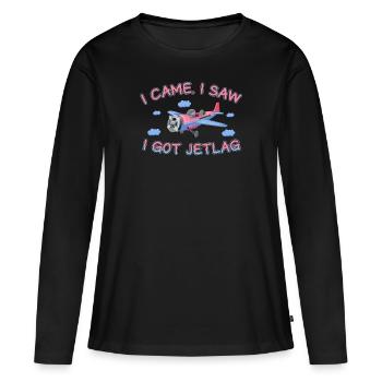 Je suis venu, j’ai vu, j’ai eu le décalage horaire, l’humour de voyage - T-shirt manches longues Premium bio Femme - noir - Devant - Julia (174cm)