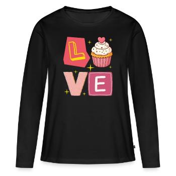 Cupcake Love – L’amour Version Sucrée Mignon - T-shirt manches longues Premium bio Femme - noir - Devant - Julia (174cm)
