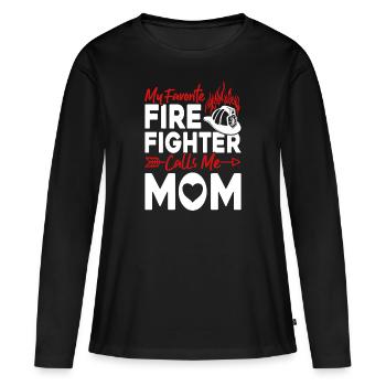 Mein Lieblings-Feuerwehrmann nennt mich Mama - Frauen Premium Bio Langarmshirt - Schwarz - Vorne - Julia (174cm)