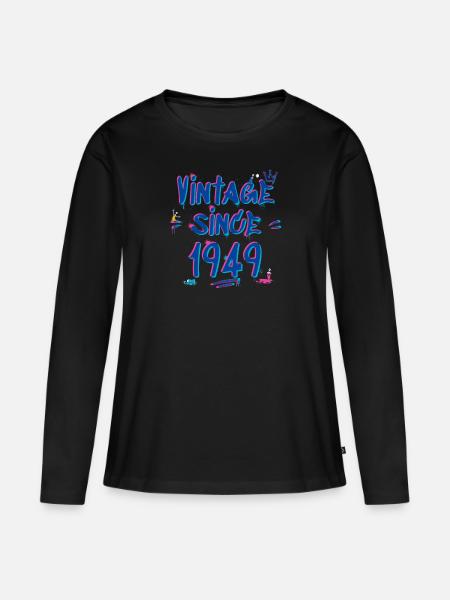 Jahrgang 1949 Graffiti Glitch - 76 Jahre - Frauen Premium Bio Langarmshirt - Schwarz