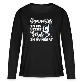 La gymnastique dans mes veines Jésus dans mon cœur chrétien - T-shirt manches longues Premium bio Femme - noir - Devant - Julia (174cm)