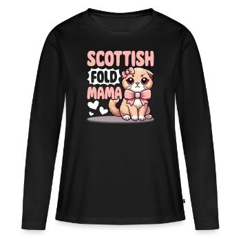Scottish Fold Mama – Cat Lover Design - T-shirt manches longues Premium bio Femme - noir - Devant - Julia (174cm)