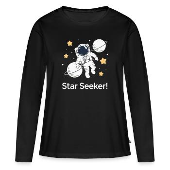 CHERCHEUR D’ÉTOILES - T-shirt manches longues Premium bio Femme - noir - Devant - Julia (174cm)