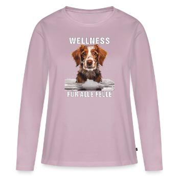 BIEN-ÊTRE CANIN POUR TOUS LES PELAGES - T-shirt manches longues Premium bio Femme - rose poudré - Devant - Julia (174cm)