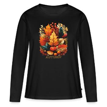 AUTOMNE - T-shirt manches longues Premium bio Femme - noir - Devant - Julia (174cm)