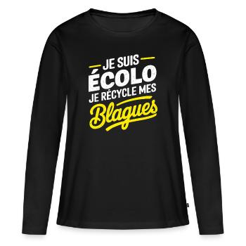 Je Suis Écolo Je Recycle Mes Blagues - T-shirt manches longues Premium bio Femme - noir - Devant - Julia (174cm)