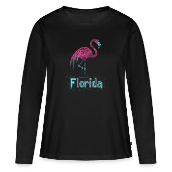 Florida Flamingo neon - Frauen Premium Bio Langarmshirt - Schwarz - Vorne - Julia (174cm)