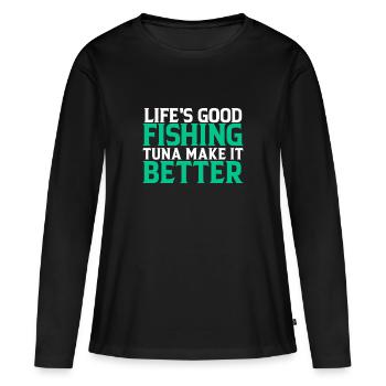 La pêche rend meilleur - T-shirt manches longues Premium bio Femme - noir - Devant - Julia (174cm)