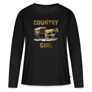 CHARRETTE À VACHES - T-shirt manches longues Premium bio Femme - noir - Devant - Julia (174cm)