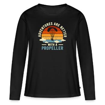 Les aventures sont meilleures avec une hélice - T-shirt manches longues Premium bio Femme - noir - Devant - Julia (174cm)