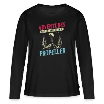 Les aventures sont meilleures avec une hélice - T-shirt manches longues Premium bio Femme - noir - Devant - Julia (174cm)