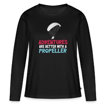 Les aventures sont meilleures avec une hélice - T-shirt manches longues Premium bio Femme - noir - Devant - Julia (174cm)