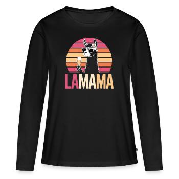 sparkling wine llama mom prosecco mother llama fun - Women's Premium Organic Long Sleeve Shirt - black - Front - Julia (174cm)