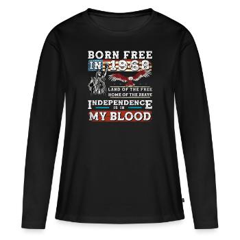 Né libre en 1968 - 57 ans d’amour pour les États-Unis - T-shirt manches longues Premium bio Femme - noir - Devant - Julia (174cm)