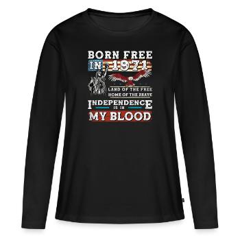 Né libre en 1971 - 54 ans de fierté américaine - T-shirt manches longues Premium bio Femme - noir - Devant - Julia (174cm)