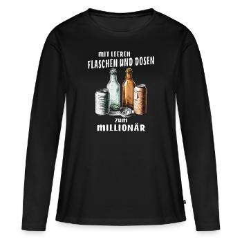 MIT FLASCHEN UND DOSEN ZUM MILLIONÄR - Frauen Premium Bio Langarmshirt - Schwarz - Vorne - Julia (174cm)