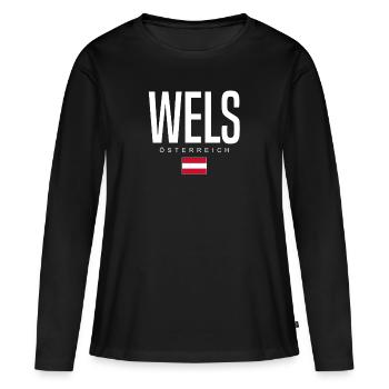 Wels Österreich - Frauen Premium Bio Langarmshirt - Schwarz - Vorne - Julia (174cm)