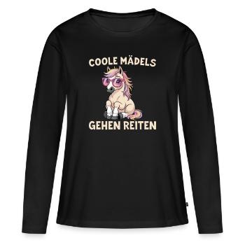 Niedliches Pferd - Coole Mädels gehen Reiten - Frauen Premium Bio Langarmshirt - Schwarz - Vorne - Julia (174cm)