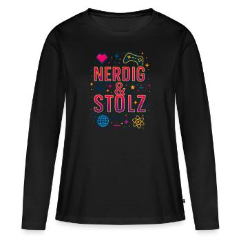 Nerd et fier - T-shirt manches longues Premium bio Femme - noir - Devant - Julia (174cm)