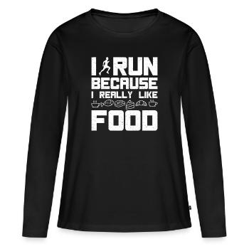 Marathonien Je cours J’aime la nourriture Course à pied - T-shirt manches longues Premium bio Femme - noir - Devant - Julia (174cm)