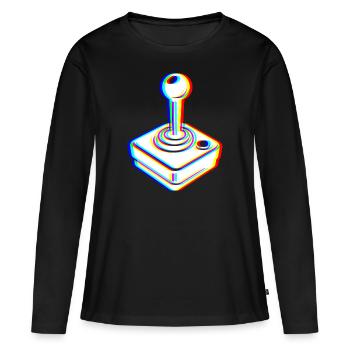 Joystick Glitch – Rétro Gaming - T-shirt manches longues Premium bio Femme - noir - Devant - Julia (174cm)