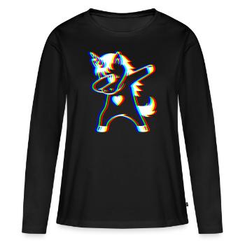 Glitch Dab Einhorn – Trendy Fantasy - Frauen Premium Bio Langarmshirt - Schwarz - Vorne - Julia (174cm)