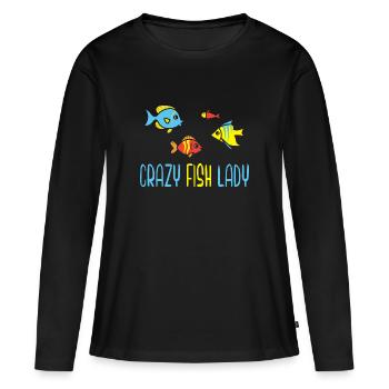 Crazy Fish Lady Aquarist Fish Keeper - T-shirt manches longues Premium bio Femme - noir - Devant - Julia (174cm)