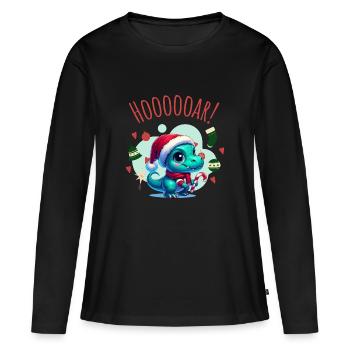 T-rex bébé de noel design pour pull moche - T-shirt manches longues Premium bio Femme - noir - Devant - Julia (174cm)